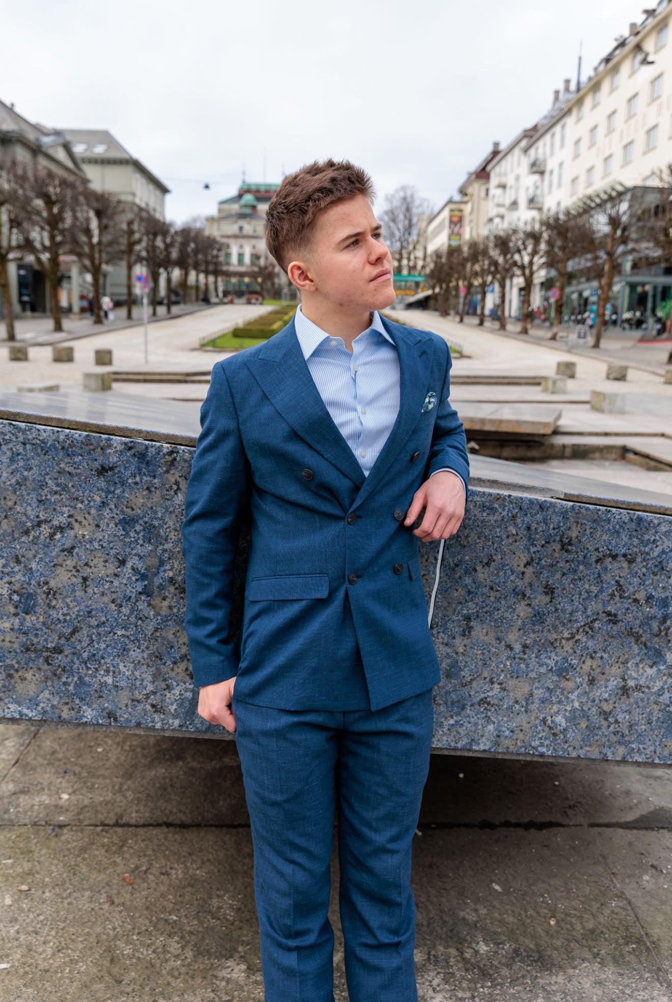 Slim Oasis Dobbeltspent Lin Blazer - Blå/ Dark Navy